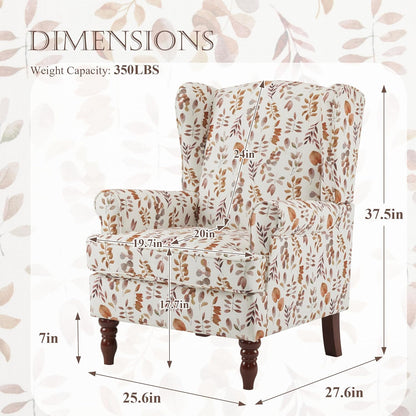 EROMMY 2PCS Fabric Accent Chairs, Modern Upholstered Armchairs, Orange Leaves
