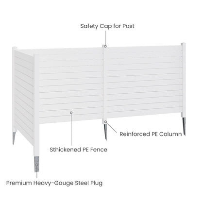 EROMMY Outdoor Privacy Fence, 48in H x 48in W Air Conditioner Fence，No Dig Trash Can Fence, 3 Fence Panels Pool Equipment Enclosure, Horizontal PVC Privacy Screen with 18 in Ground Stakes,White