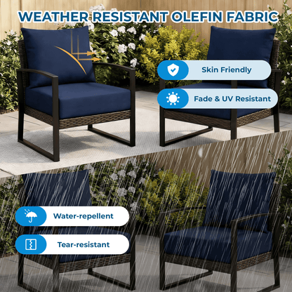EROMMY Patio Furniture Cushions Set of 2 with Handle and Ties, Waterproof Fade-Resistant Outdoor Couch Cushions, Chair Pads for Dining Chairs, Navy blue