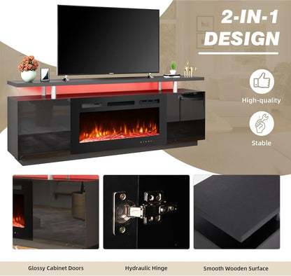 EROMMY 70 Inch TV Stand Entertainment Center, Black – Fireplace Not Included