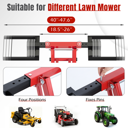 EROMMY 500LB Hydraulic Mower Lift for 40-47.6" Axle, 24" Lawn Tractor Jack with 3-Height Adjustment, Red