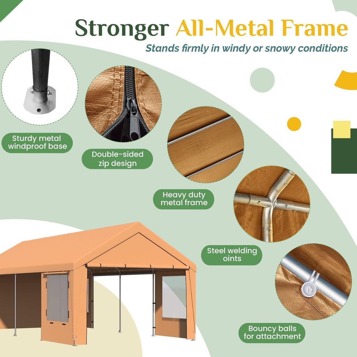 EROMMY 12' x 24' Heavy Duty Carport，Portable Garage with UV Protection & Steel Frame, Car Port with Removable Sidewalls, All-Season Car Canopy for Tractor, Truck, Boat, Yellow