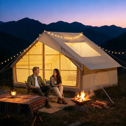 EROMMY Inflatable Tents for Camping with Skylight, Blow Up Tent with Large Mesh Doors & Hand Pump, 1 Minute Quick Setup Air Tent, Waterproof Oxford