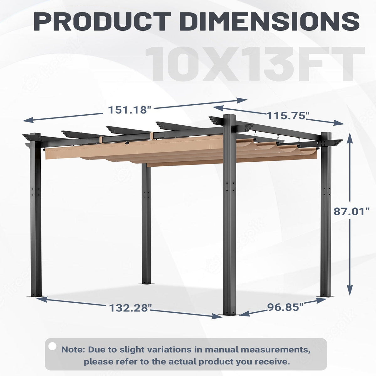 EROMMY Retractable Pergola 10x13 Ft, Outdoor Aluminum Shelter with Dual Adjustable Sun Shade Canopy for Patio Backyard, Locking System Includes Straps & Screws (Khaki)