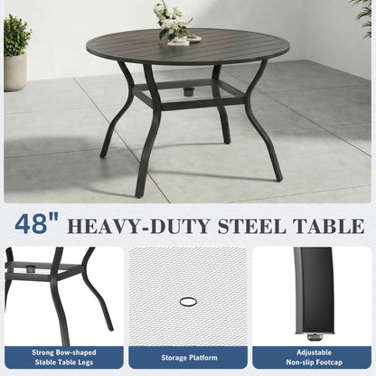 EROMMY 7-Piece Outdoor Patio Dining Set for 6, Round Metal Table with Umbrella Hole & Stackable Chairs