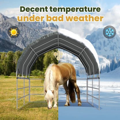 EROMMY 10'x10' Heavy Duty Round Style Canopy With Shade Shed Kit for Livestock, Gray