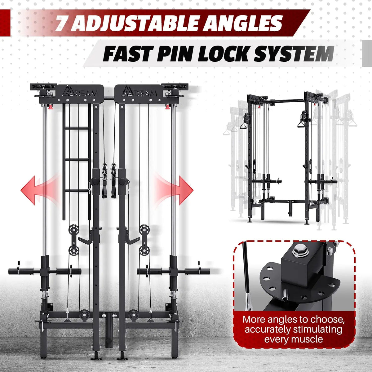 EROMMY Folding Squat Rack, Wall Mounted Power Rack with Cable Crossover Machine & LAT Pull Down Multi-Function Space-Saving Power Cage, Black