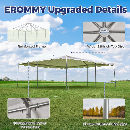 EROMMY 20x20ft Pole Party Tent, Heavy Duty Outdoor Canopy with Carry Bags, Large White Event Tent