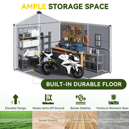 8x10 FT Outdoor Storage Shed, Weather-Resistant Shed with Lockable Double Doors & Built-In Floor, Sloped Roof Outdoor Shed for Backyard, Patio & Lawn, Gray