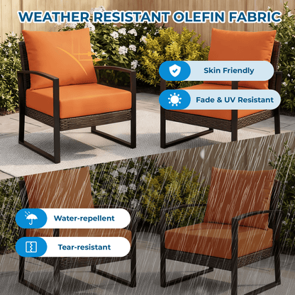 EROMMY Patio Furniture Cushions with Handle and Ties, Waterproof, Fade-resistant Outdoor Couch Cushion, Chair Pads for Dining Chairs, Orange