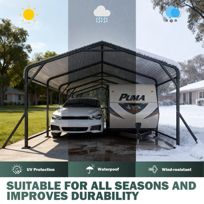 EROMMY 13' x 26' Outdoor Steel Carport with Galvanized Steel Frame and Roof
