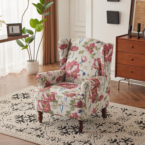 EROMMY 2PCS Fabric Accent Chairs, Modern Upholstered Armchairs, Pink Floral