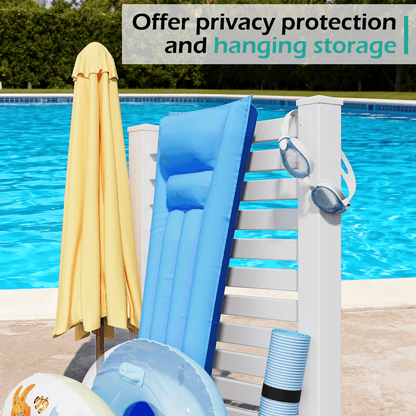 EROMMY 71" H Privacy Screen Pool Storage Organizer, Freestanding Pool Float Holder Replaces Deck Box, White