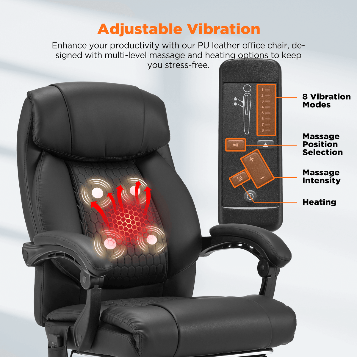 Erommy Executive Heat & Massage Reclining Leather Ergonomic Office Chairs, Black (2 Pack)