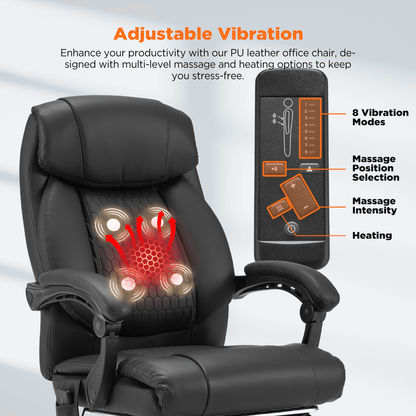 Erommy Executive Heat & Massage Reclining Leather Ergonomic Office Chairs, Black (2 Pack)