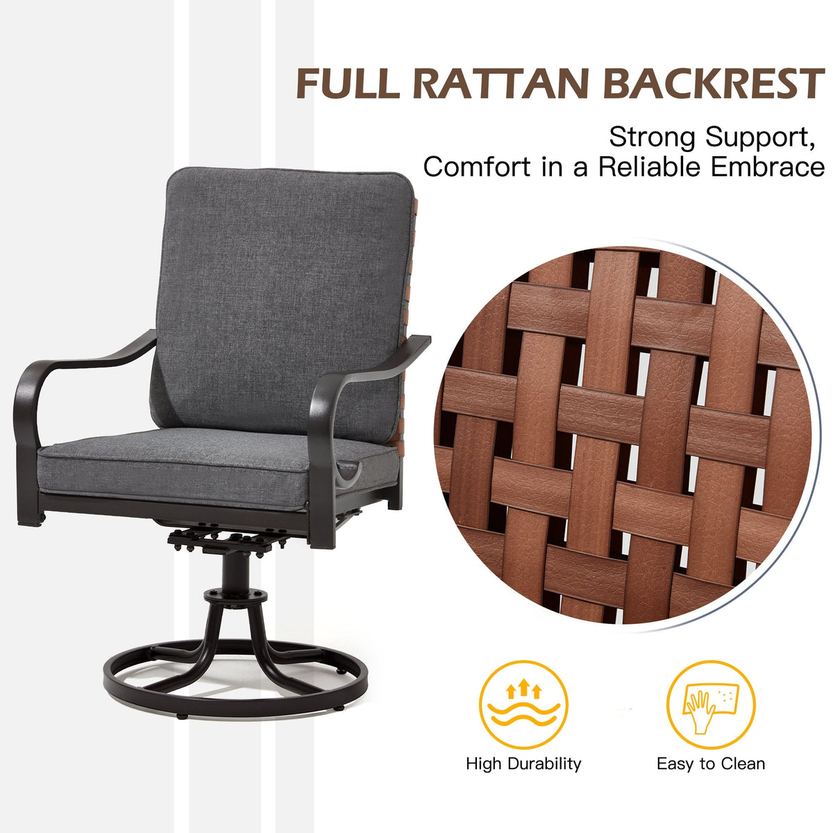 EROMMY Swivel Patio Chairs Set of 4 with Thickened Cushions, Gray