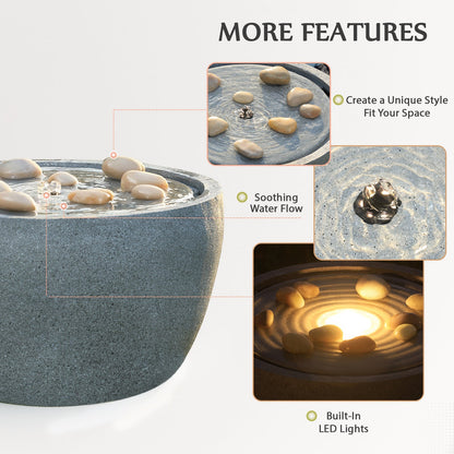 EROMMY 10.6"Tall Outdoor Water Fountain - Resin Garden Water Feature with LED Lights Effect, Gray