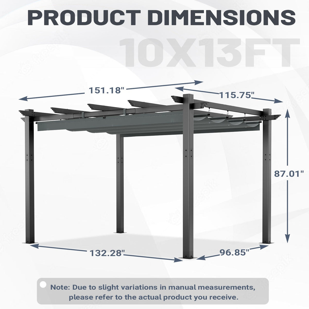 EROMMY Retractable Pergola 10x13 Ft, Outdoor Aluminum Shelter with Dual Adjustable Sun Shade Canopy for Patio Backyard, Locking System Includes Straps & Screws (Gray)