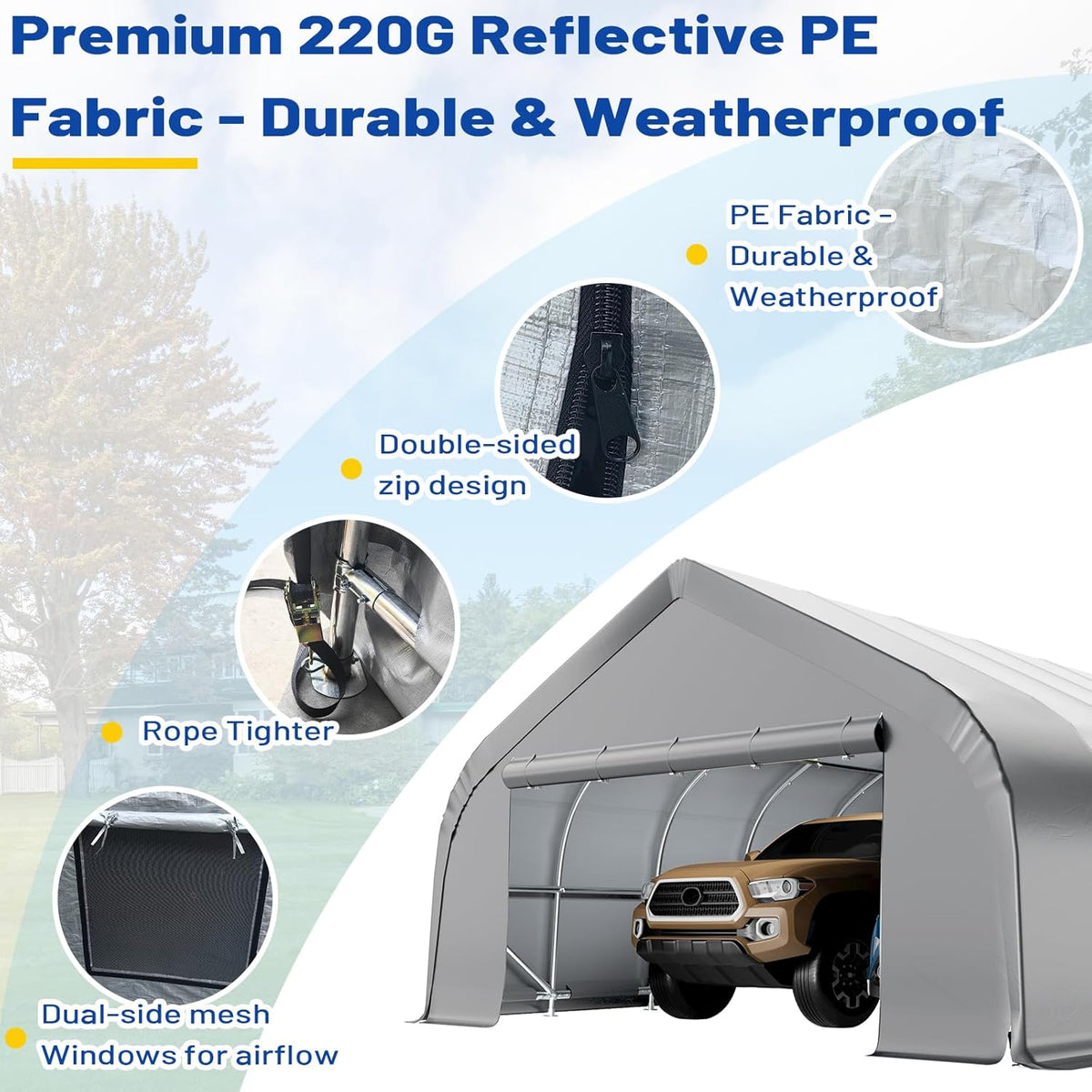 EROMMY 20x30 FT Heavy Duty Durable Carport With 3-Layer PE Waterproof Cover