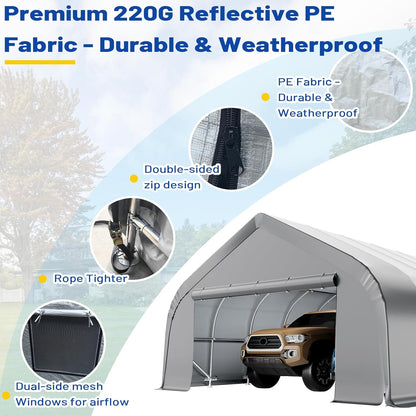 EROMMY 20x30 FT Heavy Duty Durable Carport With 3-Layer PE Waterproof Cover