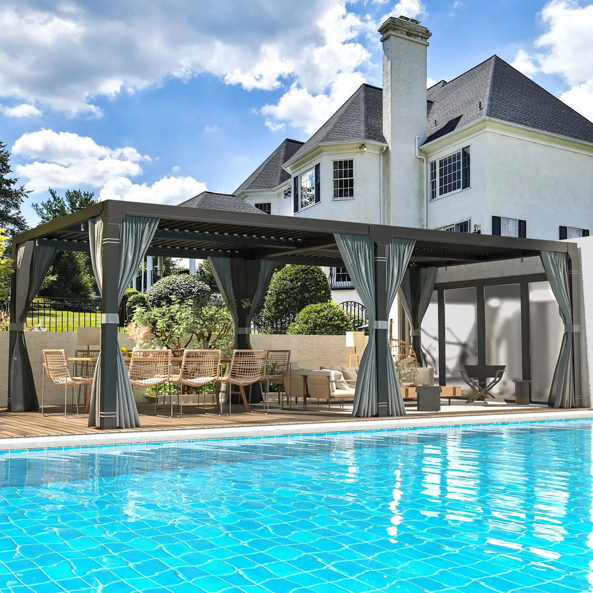 EROMMY 12x20 Freestanding Pergola with Louvered Roof, Dark Grey