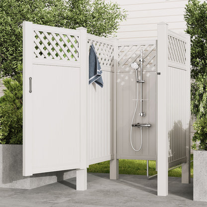 EROMMY 80.75"H x 45.75"W x 45.75"L White PVC Outdoor Shower Enclosure with Door, Weatherproof Privacy Stall for Pool & Beach, Durable Vinyl Construction(Grid-panel)