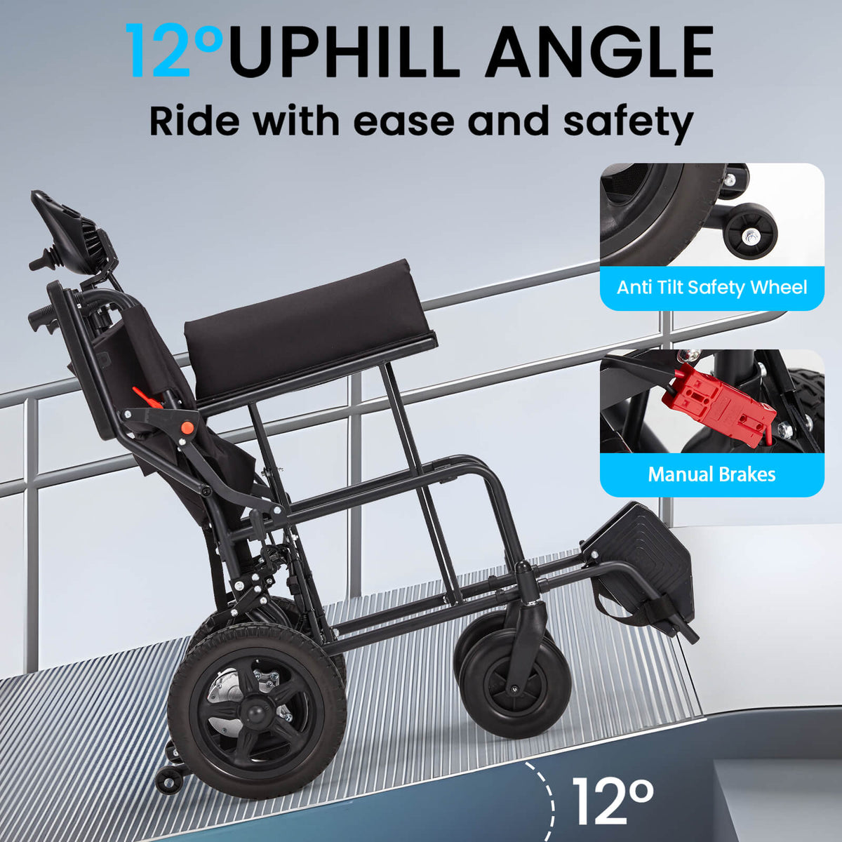 EROMMY Foldable Electric Wheelchair, Lightweight Power Wheelchair with 500W Dual Motor, Storage Bag, 15 Miles Long Range, Black