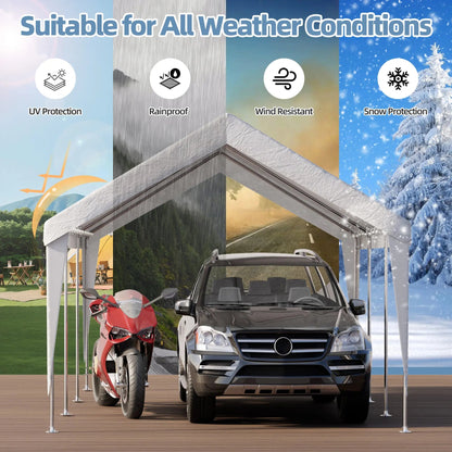 EROMMY Carports 12x20 heavy duty, Rainproof & UV Protected Garage Top Tarp Shelter Cover, Outdoor Portable Garage for Car, Boat Tent, White