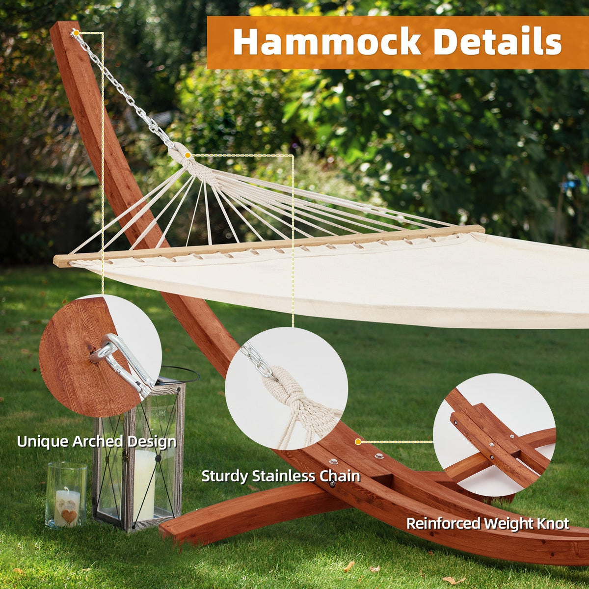 Erommy 2-Person Spreader Bar Hammock with Wooden Stand