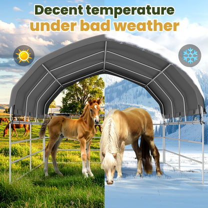 EROMMY 12'x12' Heavy Duty Round Style Canopy With Shade Shed Kit for Livestock, Gray