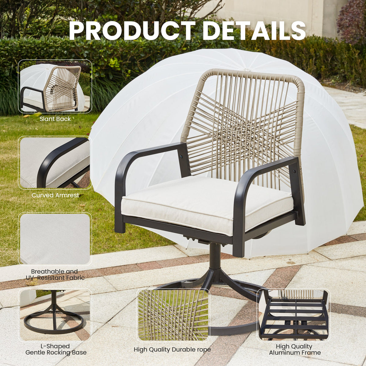EROMMY Swivel Patio Chairs Set of 4, Outdoor Rattan Dining Chairs with Thickened Cushions, Beige