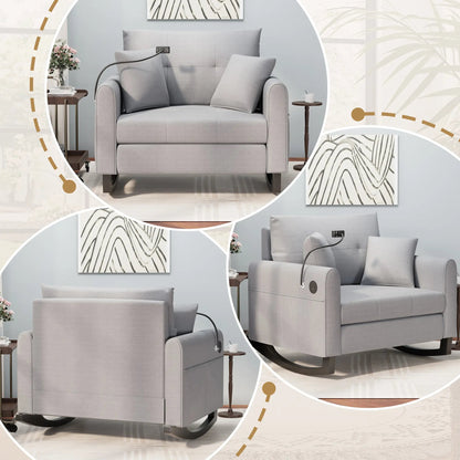 EROMMY Upholstered Oversize Rocking Chair with Adjustable Phone Handle, Nursery Rocking Chair with High Back and Side Pocket USB Port, Gray