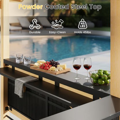 EROMMY 9' x 6' Bar Gazebo with TV Mount, Wood Outdoor Entertaining  Bar Set with Galvanized Steel Roof, Grill Gazebo For Patio