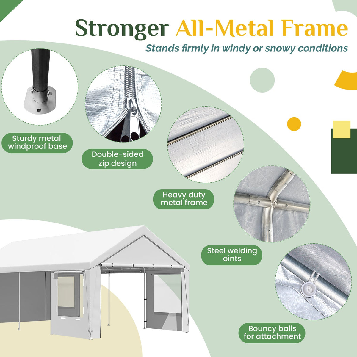 EROMMY 12' x 24' Heavy Duty Carport，Portable Garage with UV Protection & Steel Frame, Car Port with Removable Sidewalls, All-Season Car Canopy for Tractor, Truck, Boat, White