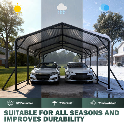 EROMMY 11' x 19' Outdoor Steel Carport with Galvanized Steel Frame and Roof