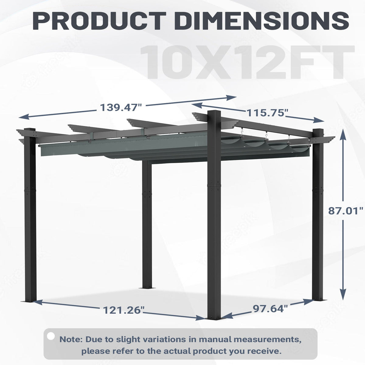 EROMMY Retractable Pergola 10x12 Ft, Upgraded Sun Shade with Waterproof Canopy, Durable Metal Patio Shelter with Magnetic Attachment for Backyard Garden Deck (Gary)