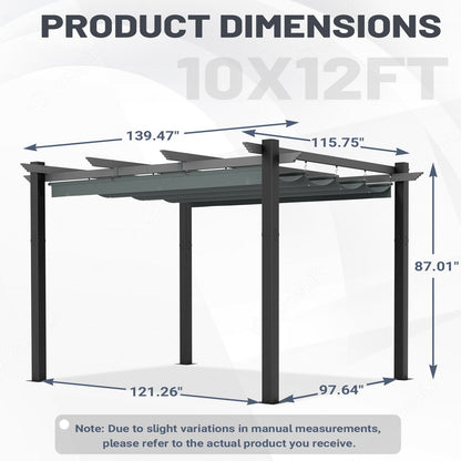 EROMMY Retractable Pergola 10x12 Ft, Upgraded Sun Shade with Waterproof Canopy, Durable Metal Patio Shelter with Magnetic Attachment for Backyard Garden Deck (Gary)