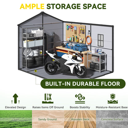 Erommy 8x10 FT Outdoor Storage Shed, Weather-Resistant Shed with Lockable Double Doors & Built-In Floor, Sloped Roof Outdoor Shed for Backyard, Patio & Lawn, Black