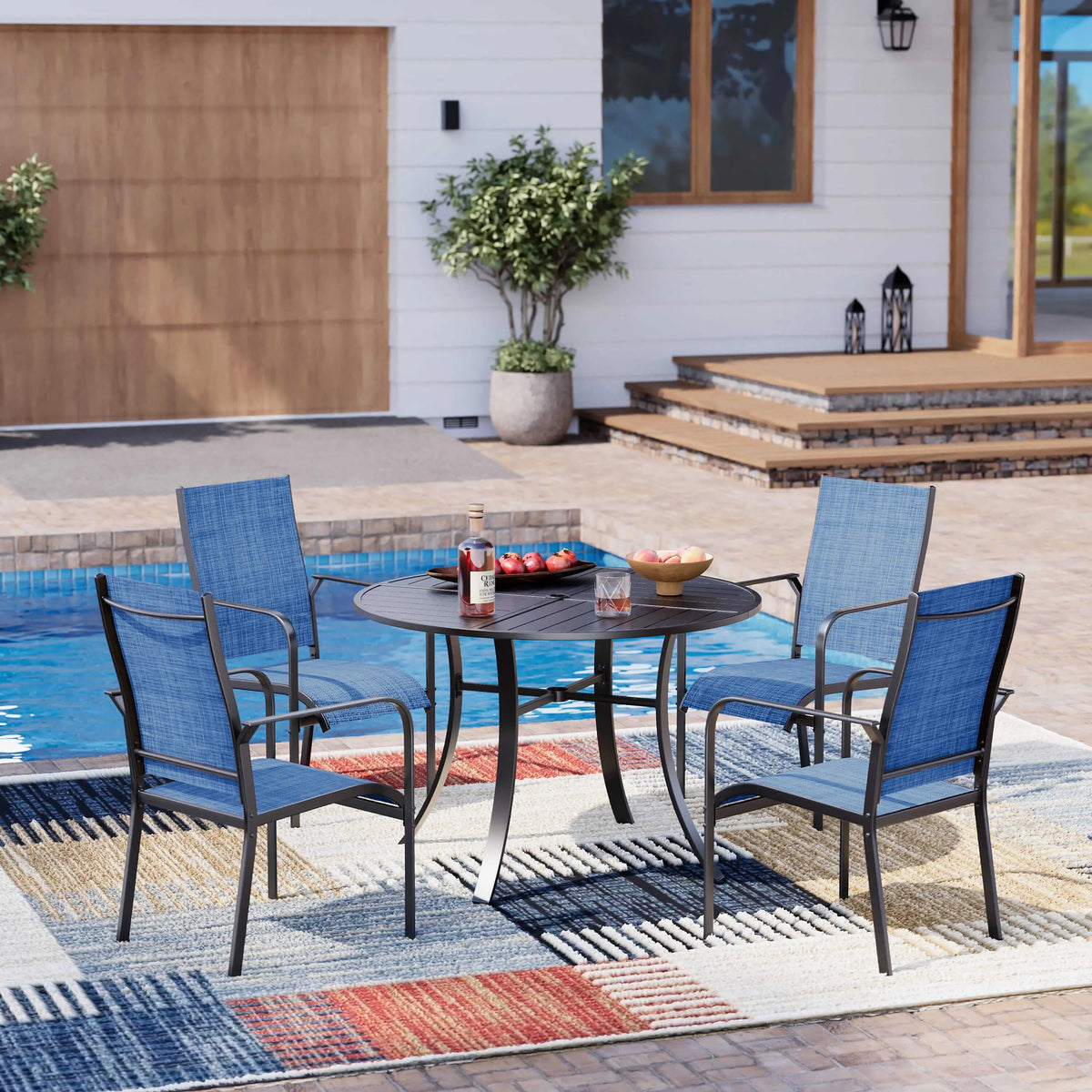 EROMMY 6 Pack Outdoor Dining Chairs, Stackable Patio Chairs with Breathable Textilene & Durable Metal Frame, Blue