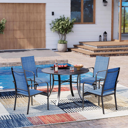 EROMMY 6 Pack Outdoor Dining Chairs, Stackable Patio Chairs with Breathable Textilene & Durable Metal Frame, Blue