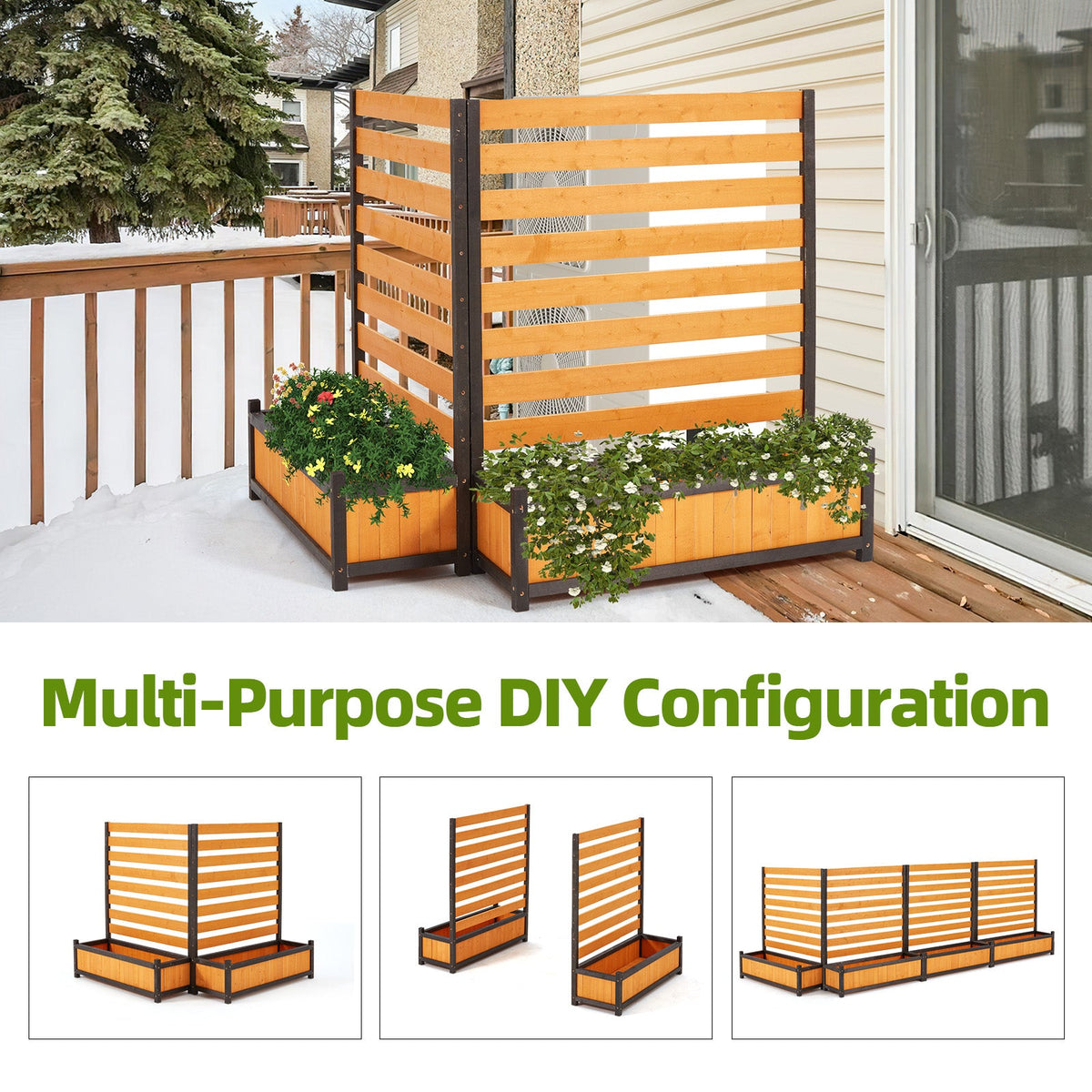 EROMMY No-Dig Privacy Fence Planter, Wood Outdoor Screen for AC Unit, Trash & Flower Bed, Weather-Resistant, (2PCS 36" W x 45" H Yellow)