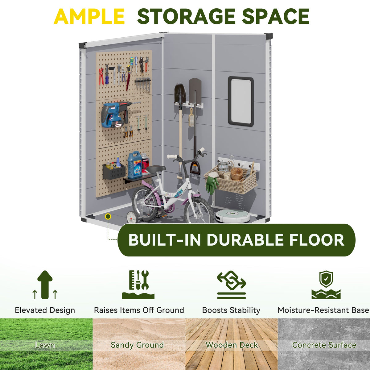Erommy 4x5 FT Outdoor Storage Shed, Weather-Resistant Shed with Lockable Doors & Built-In Floor, Sloped Roof Outdoor Shed for Backyard, Patio & Lawn, Gray