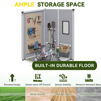 Erommy 4x5 FT Outdoor Storage Shed, Weather-Resistant Shed with Lockable Doors & Built-In Floor, Sloped Roof Outdoor Shed for Backyard, Patio & Lawn, Gray