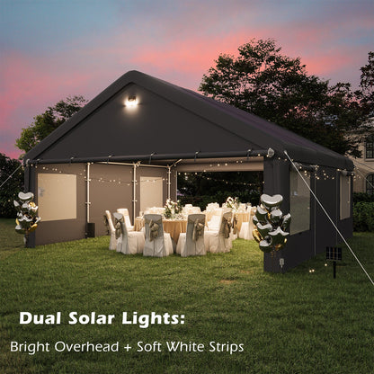 EROMMY 20x20 FT Heavy Duty Durable Carport, Galvanized Steel Frame Garage Shelter and Outdoor Storage, Waterproof 3-Layer PE Cover, Fits 2 Cars, Boat, Farm Equipment, Dark Gray