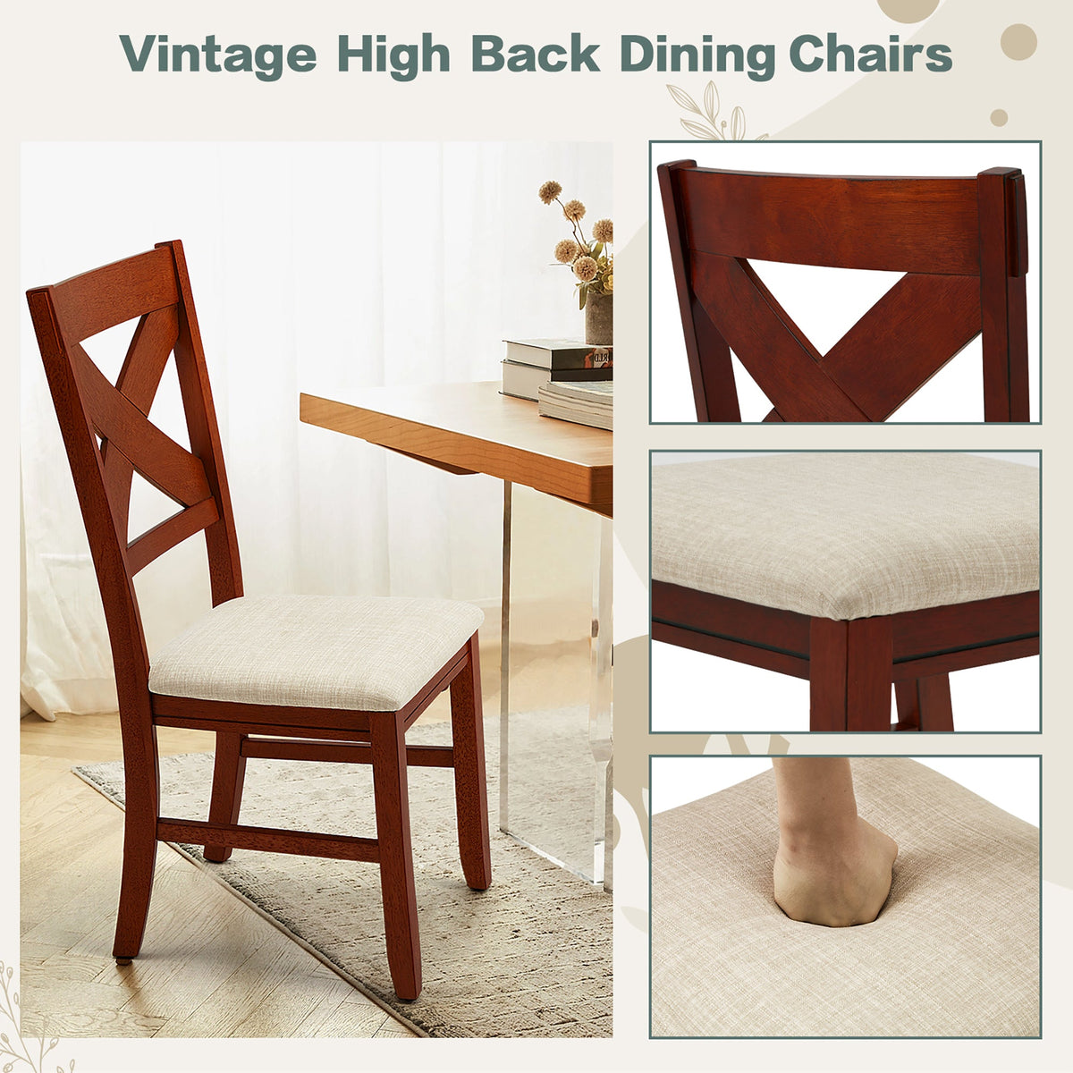 EROMMY Dining Chairs Set of 8, Modern Farmhouse Upholstered Dining Room Chair, Walnut