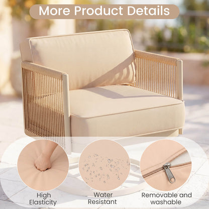 EROMMY 5 Seats Patio Furniture Set,Outdoor Swivel Glider Rocking Chairs with 6" Thick Cushions, 3-seat & Coffee Table, Beige