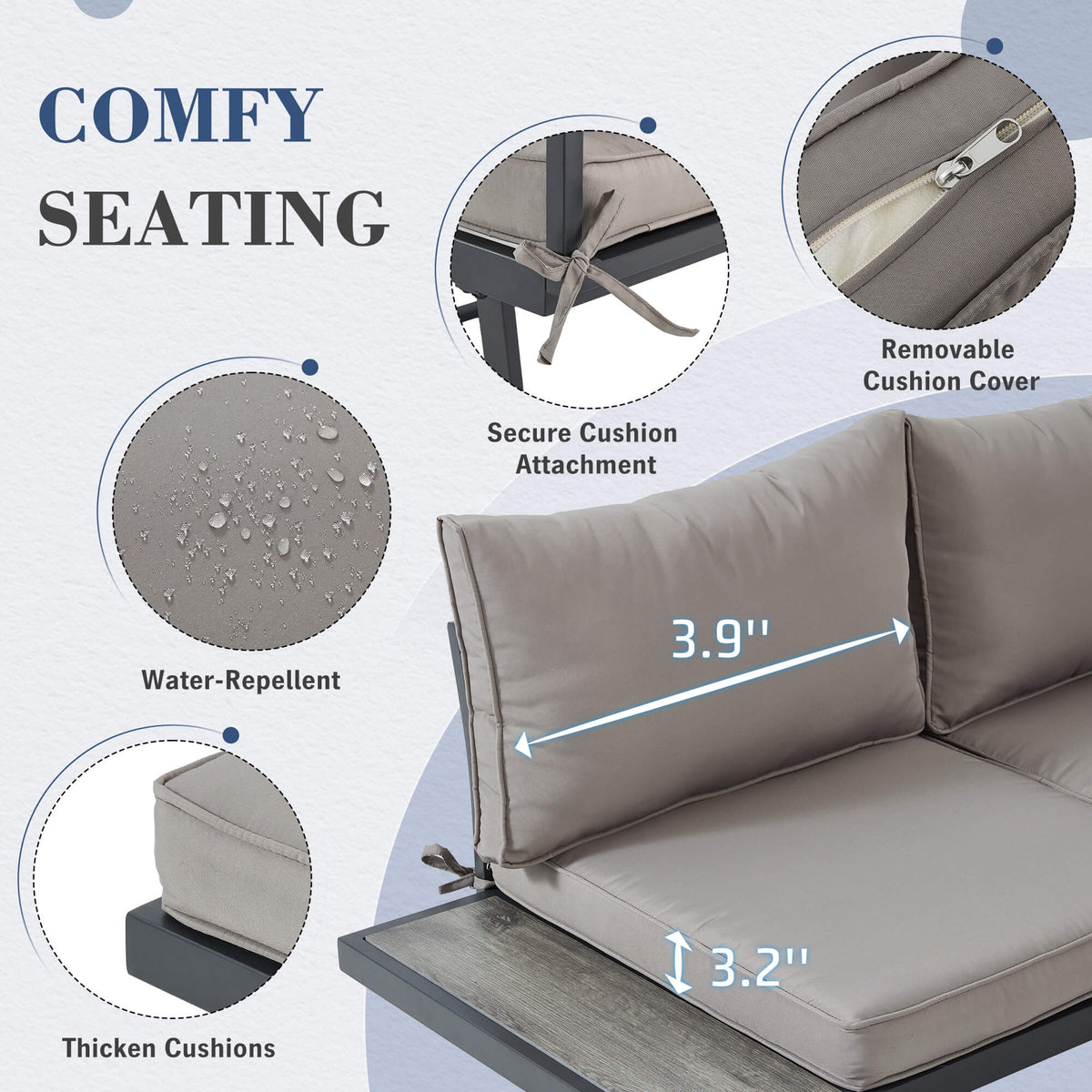 EROMMY Patio Conversation Sets, 4 Piece  Outdoor Patio Furniture Set, Outdoor Furniture with Coffee Table, Gray