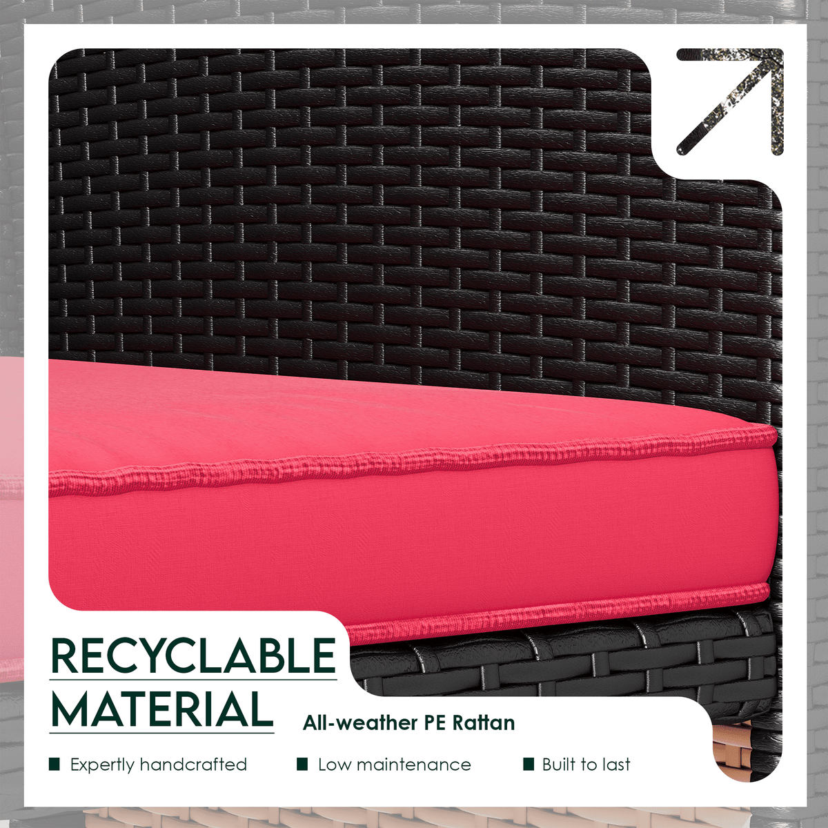 EROMMY 4-Piece Patio Furniture Set, Outdoor Wicker Patio Conversation Set with Cushions, Sofa & Glass Coffee Table, Red