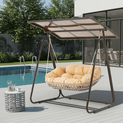 EROMMY 2-Seat Patio Swing Chair with Adjustable Canopy, Beige