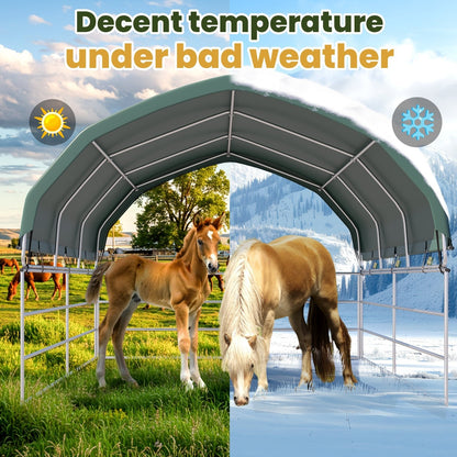 EROMMY 12'x12' Heavy Duty Round Style Canopy With Shade Shed Kit for Livestock